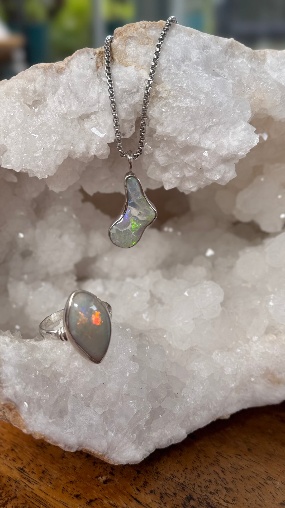 OPAL - Lightning Ridge 'Island' Pendant & Ring Free Form set