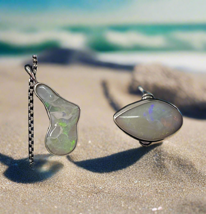 OPAL - Lightning Ridge 'Island' Pendant & Ring Free Form set