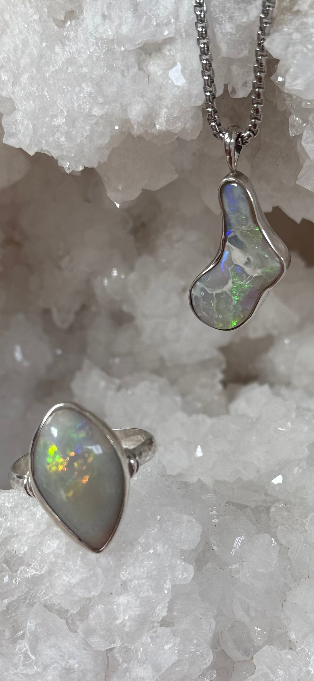 OPAL - Lightning Ridge 'Island' Pendant & Ring Free Form set