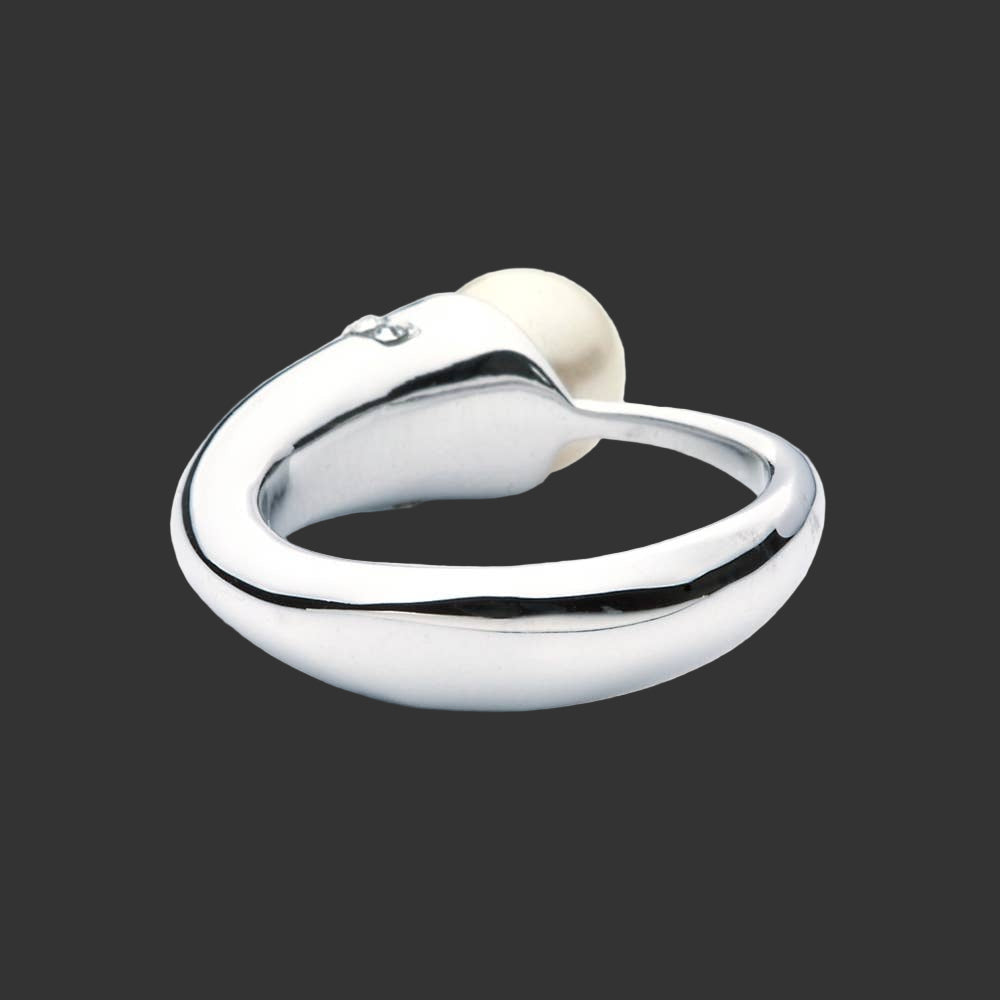 White Pearl Ring with Swarovski Crystals