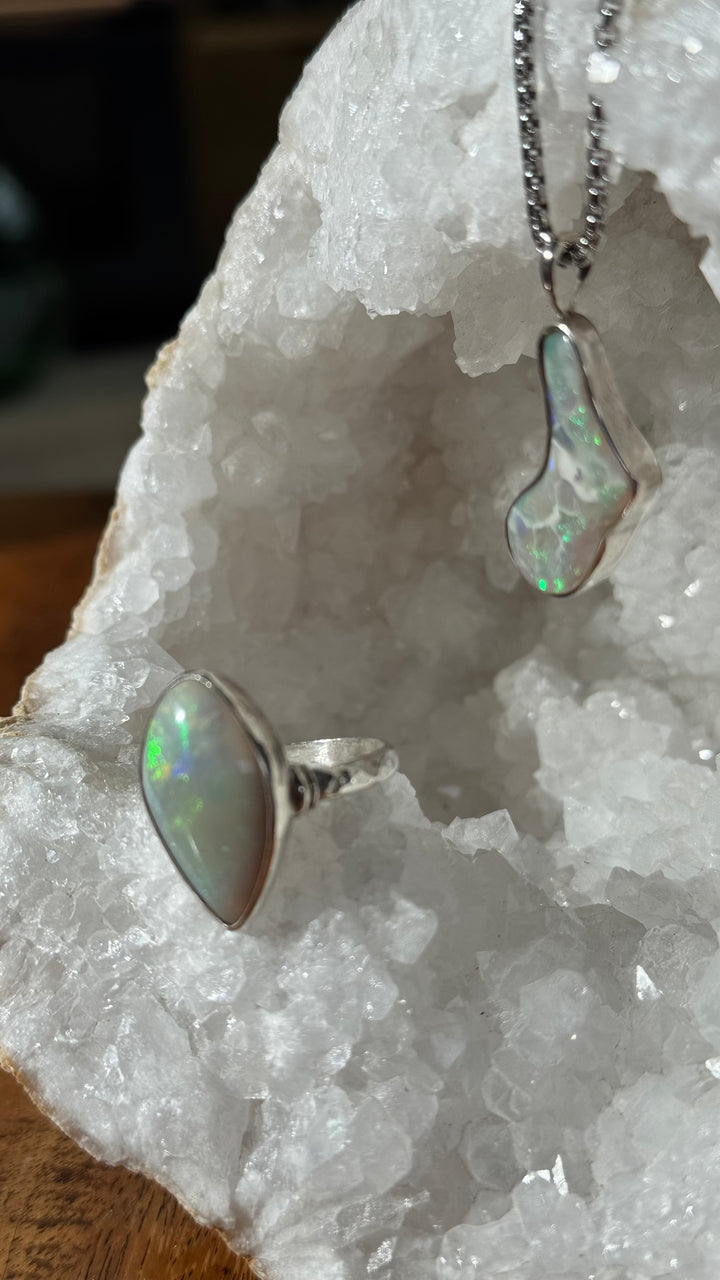 OPAL - Lightning Ridge 'Island' Pendant & Ring Free Form set