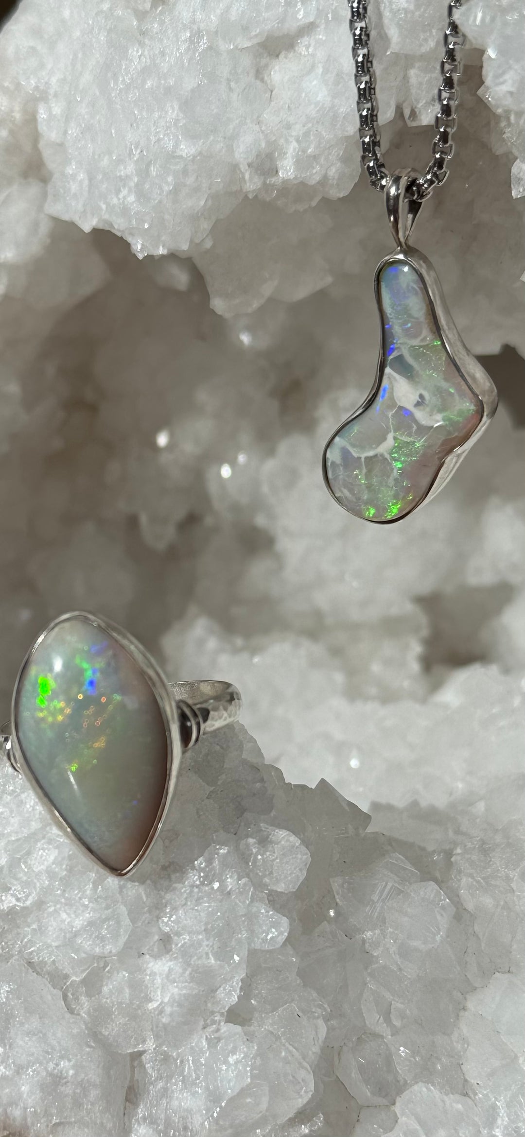 OPAL - Lightning Ridge 'Island' Pendant & Ring Free Form set