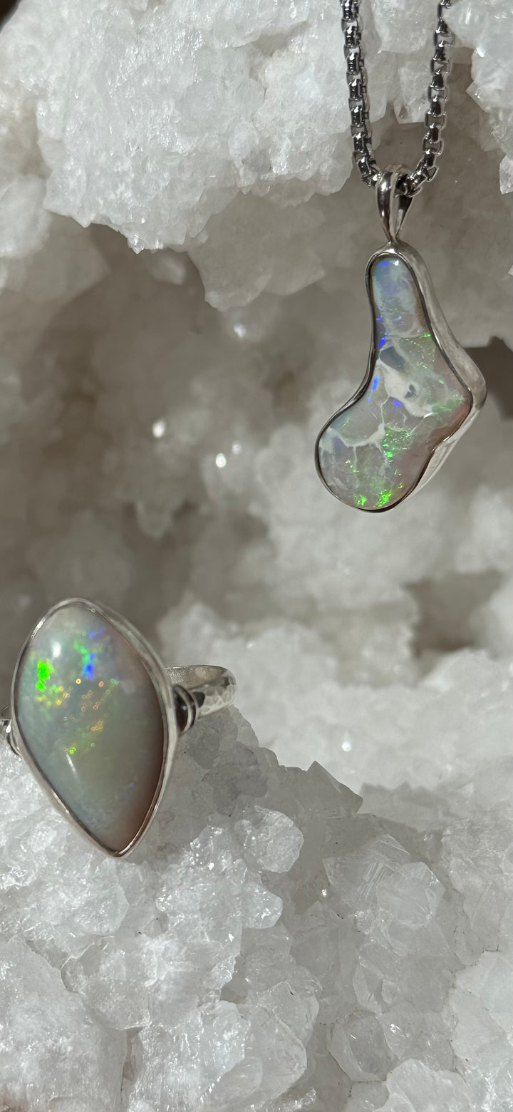 OPAL - Lightning Ridge 'Island' Pendant & Ring Free Form set