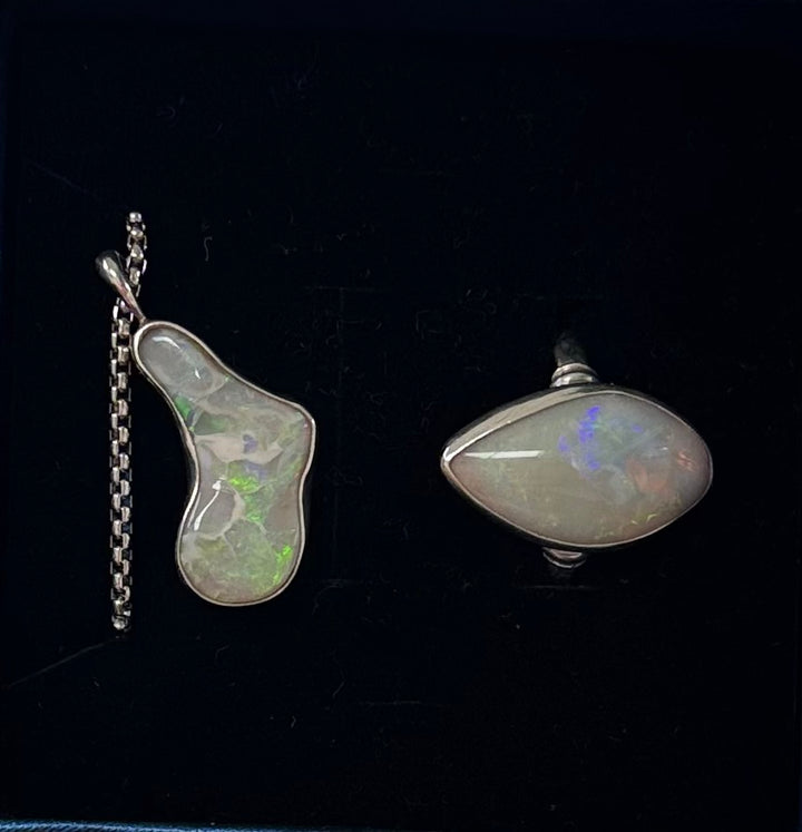 OPAL - Lightning Ridge 'Island' Pendant & Ring Free Form set