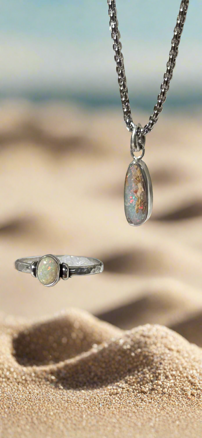 OPAL - Lightning Ridge - 'Sand' Pendant & Ring Set