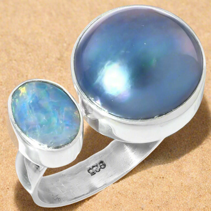 Australian Opal / Blue Mabe' Ocean Cultured Pearl