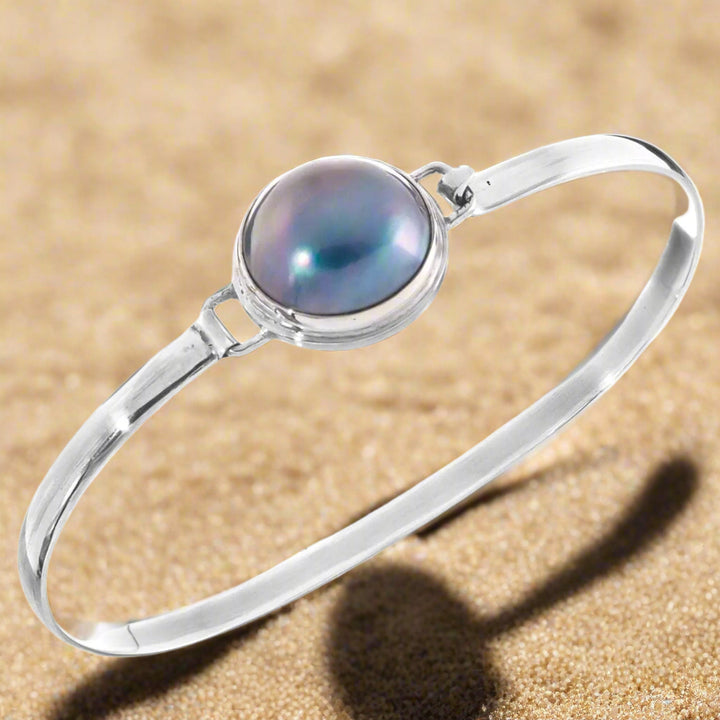 Opulent Blue Mabe' Pearl Sterling Silver Cuff Bracelet