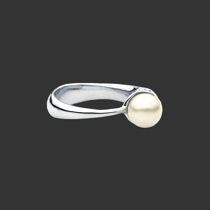 White Pearl Ring with Swarovski Crystals