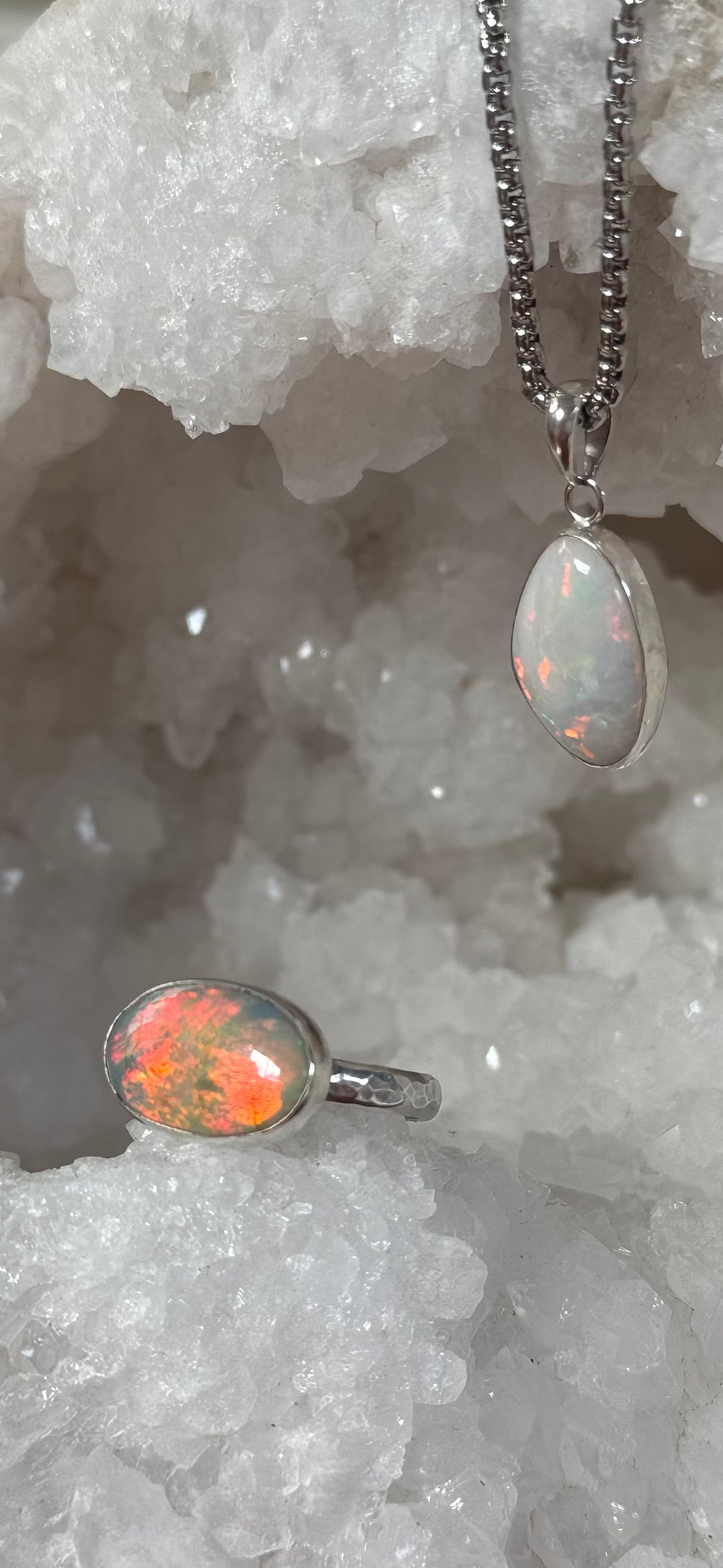 OPAL - Lightning Ridge - 'Fire' Pendant & Ring Set
