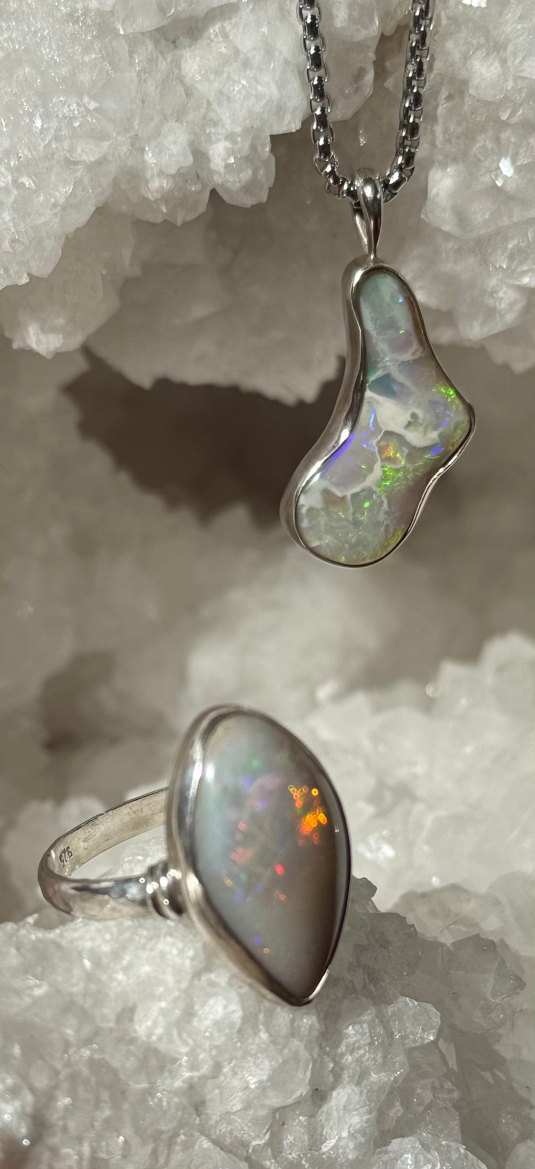 OPAL - Lightning Ridge 'Island' Pendant & Ring Free Form set