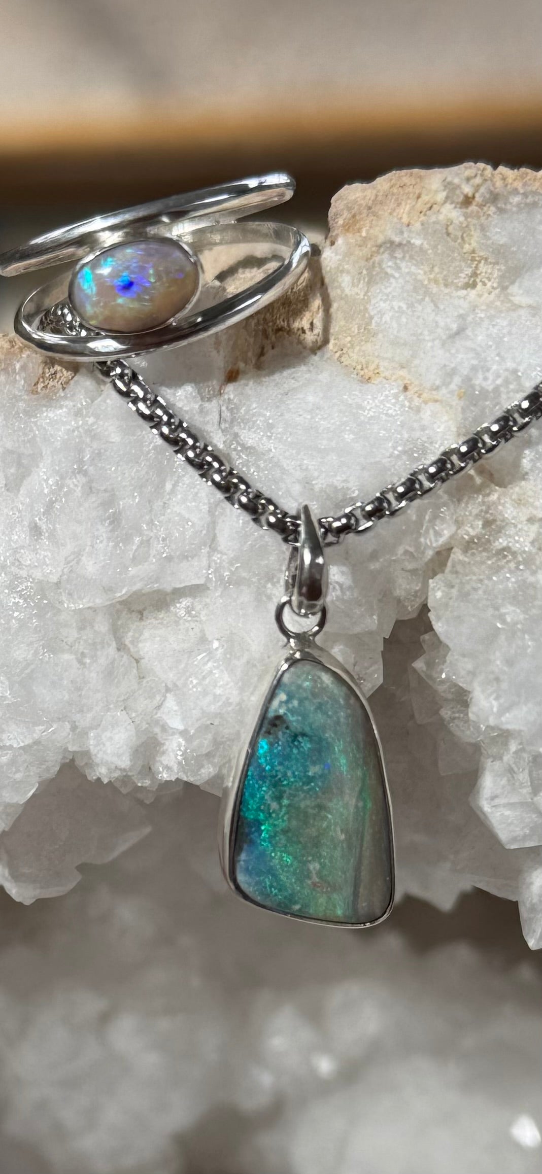 OPAL - Lightning Ridge - 'Sand & Water' Pendant & Ring Set