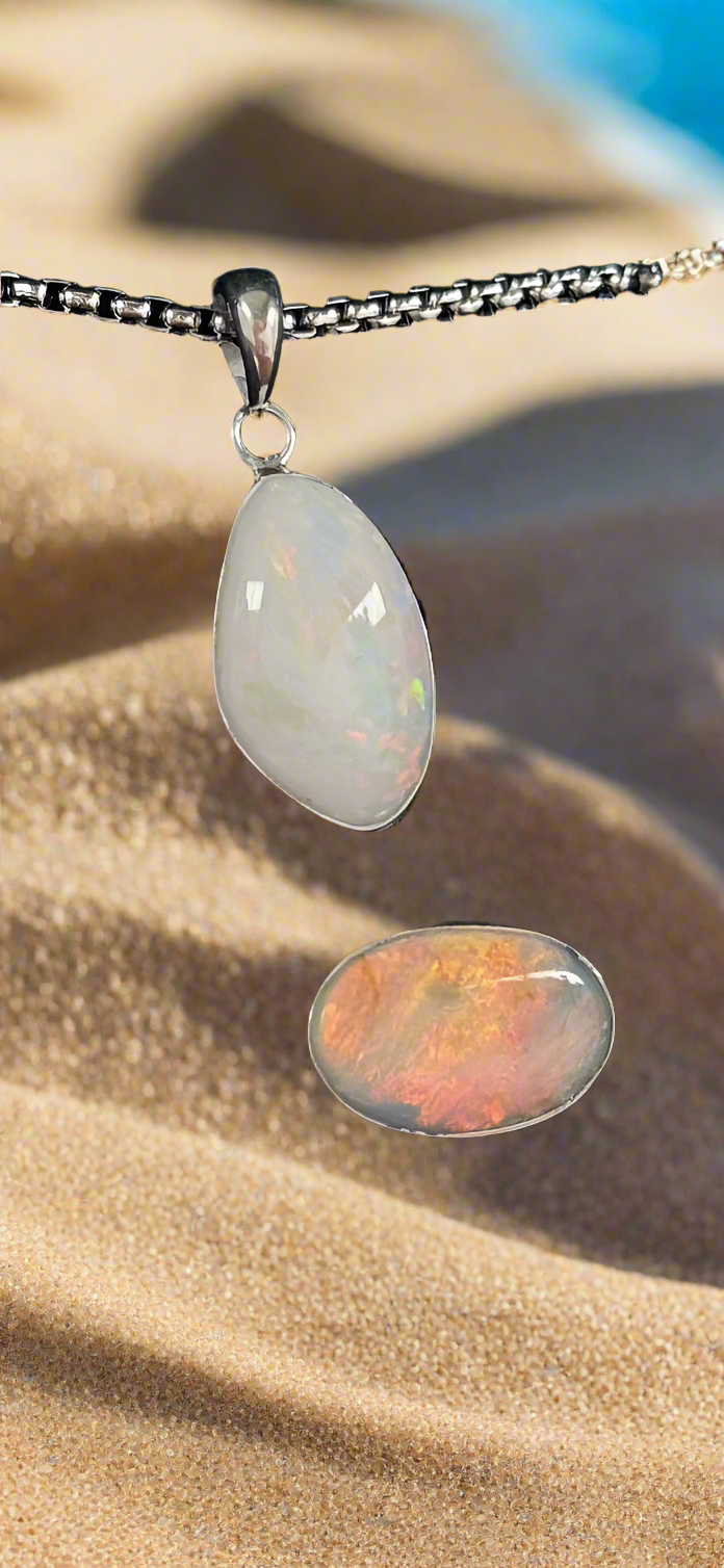 OPAL - Lightning Ridge - 'Fire' Pendant & Ring Set