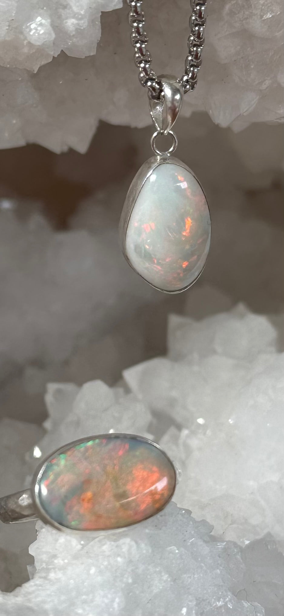 OPAL - Lightning Ridge - 'Fire' Pendant & Ring Set