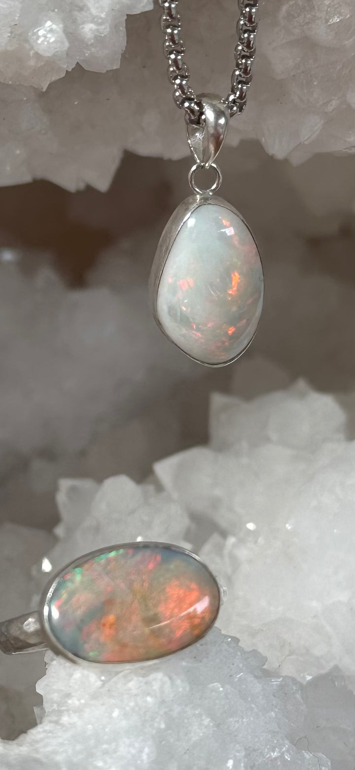 OPAL - Lightning Ridge - 'Fire' Pendant & Ring Set
