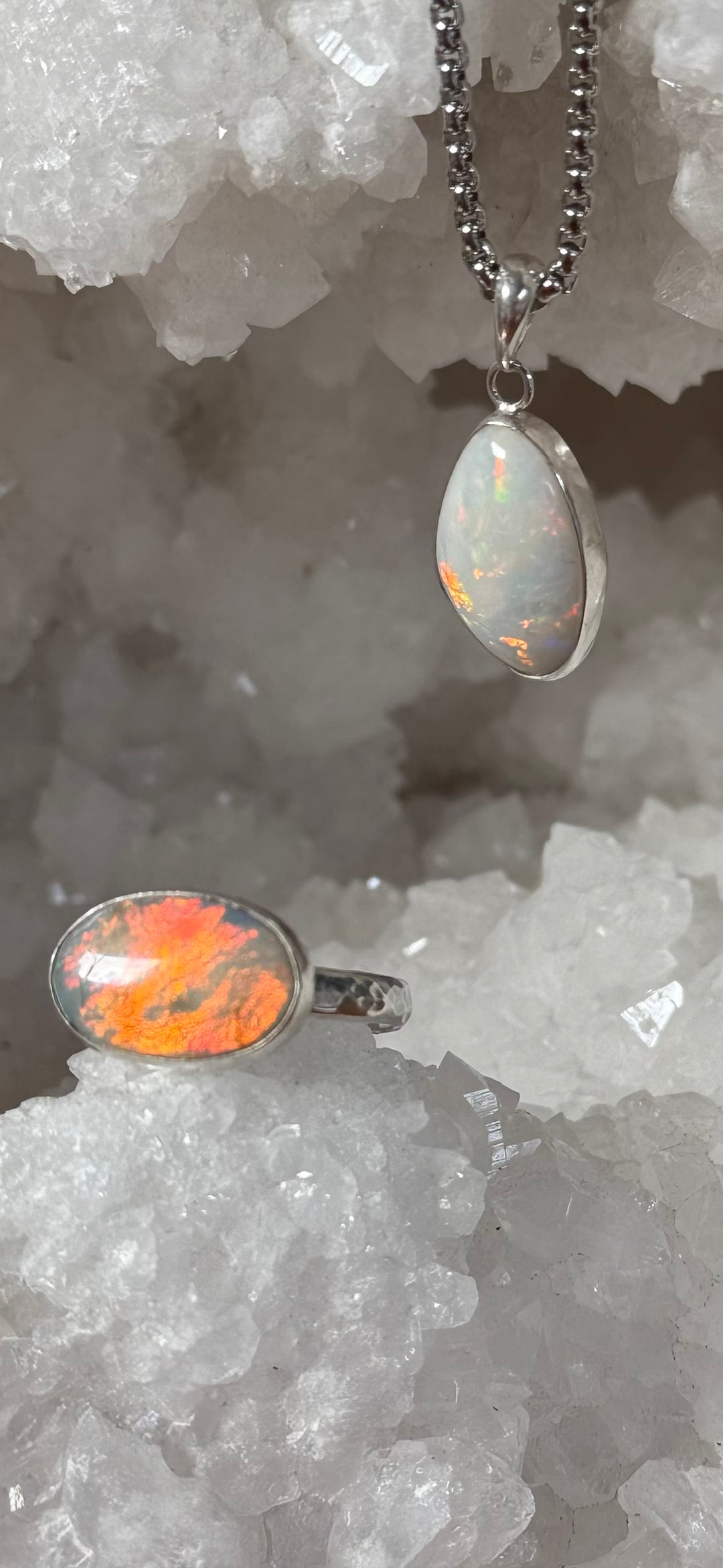 OPAL - Lightning Ridge - 'Fire' Pendant & Ring Set