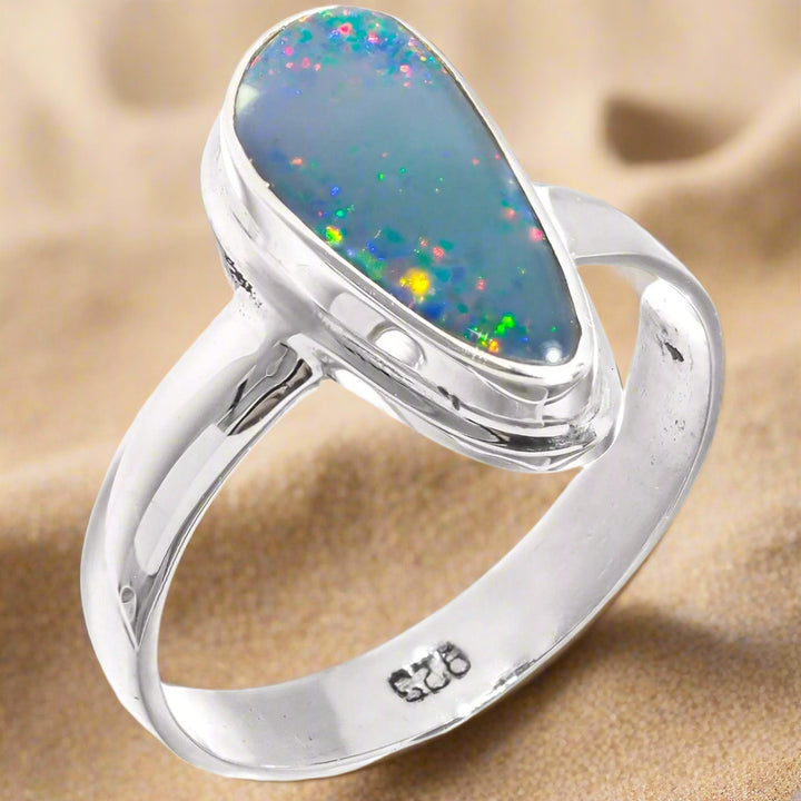 Big Blue Natural Australian Opal Ring